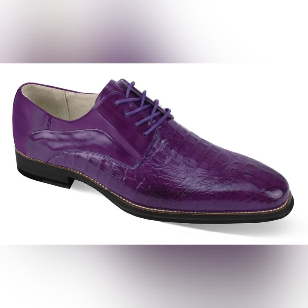 GIOVANNI MEN'S PURPLE MASON LEATHER LACE UP DRESS SHOE ALLIGATOR STYLE.